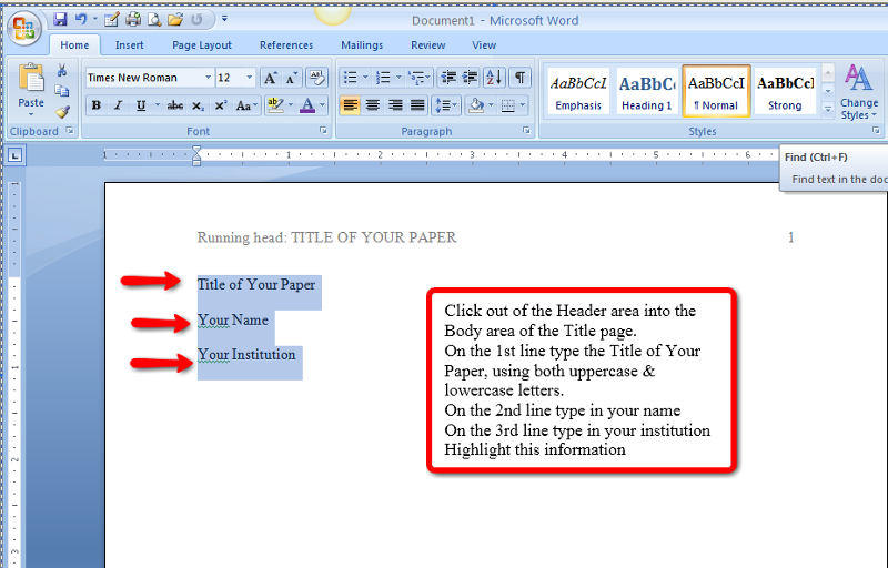 apa format template for word 2007